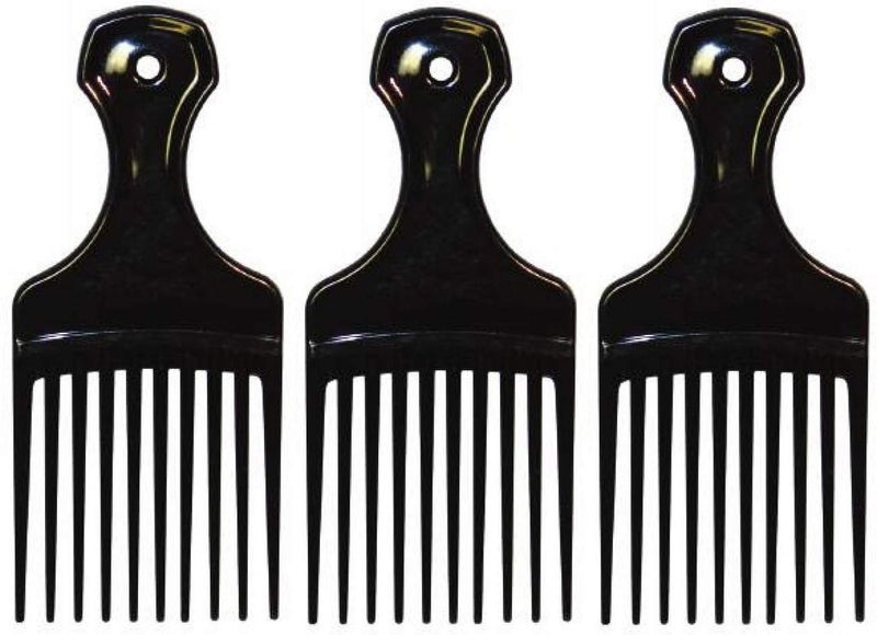 Comfort Axis Plastic Mini Comb and Lift Hair Pick, 3 Pack, Black - Image 2